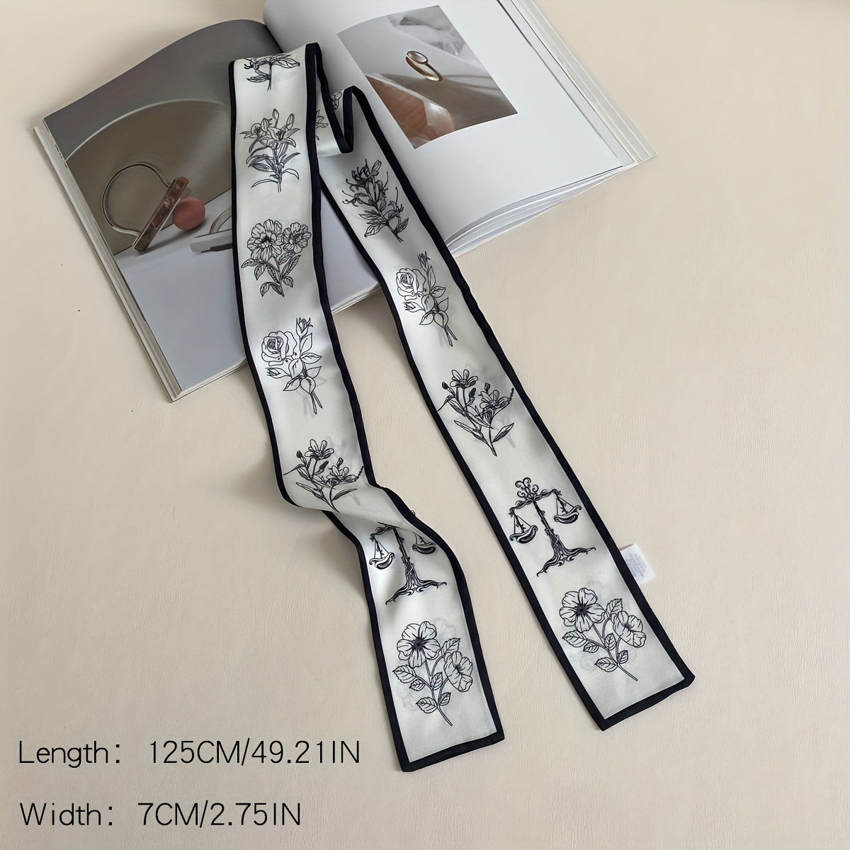 Vintage Floral Ribbon Skinny Scarf Neckerchief Hair Ribbon