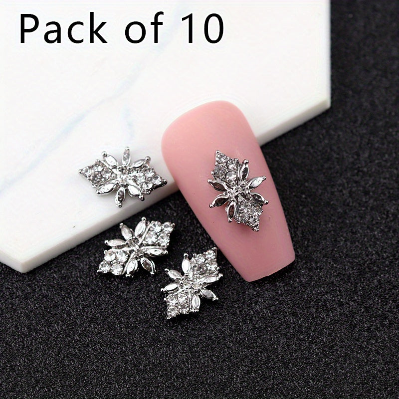 10pcs Golden Metal 3D Nail Art Decoration Geometric Nail Rhinestone Gems