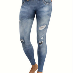  Denim Print Skinny Leggings Medium Stretch