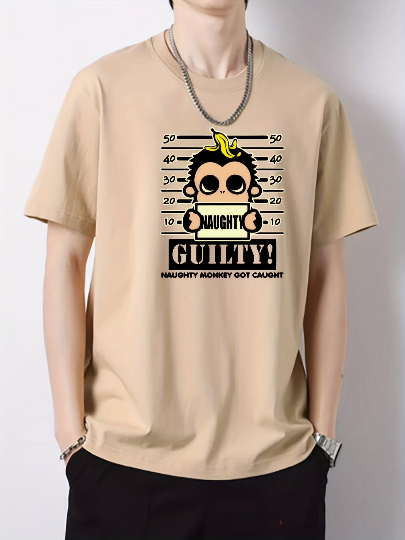 Naughty Monkey Print Men's Cotton Graphic Crew Neck T-shirt