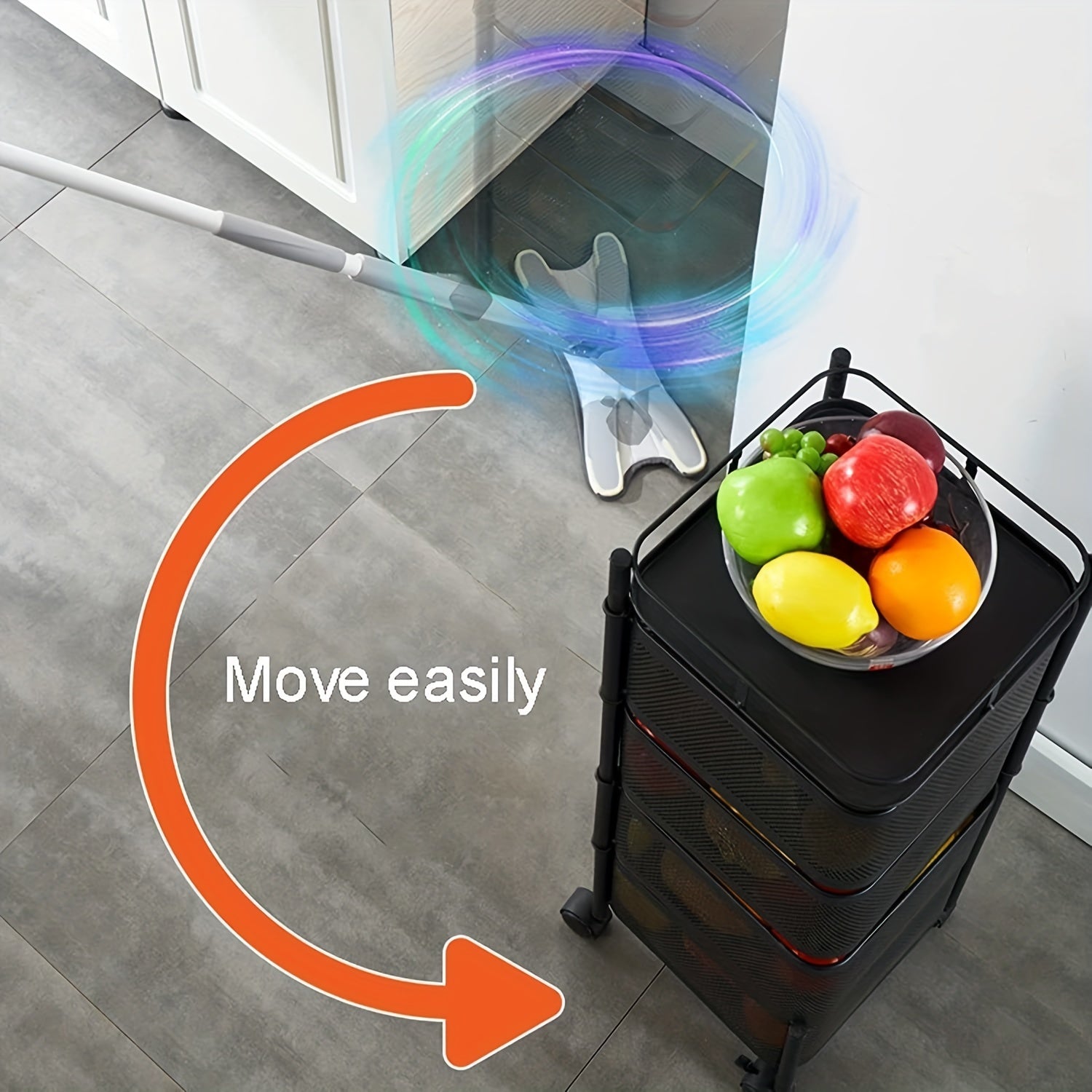 3-layer Rotating Storage Rack Floor Standing Shelf Utility Organizer Cart