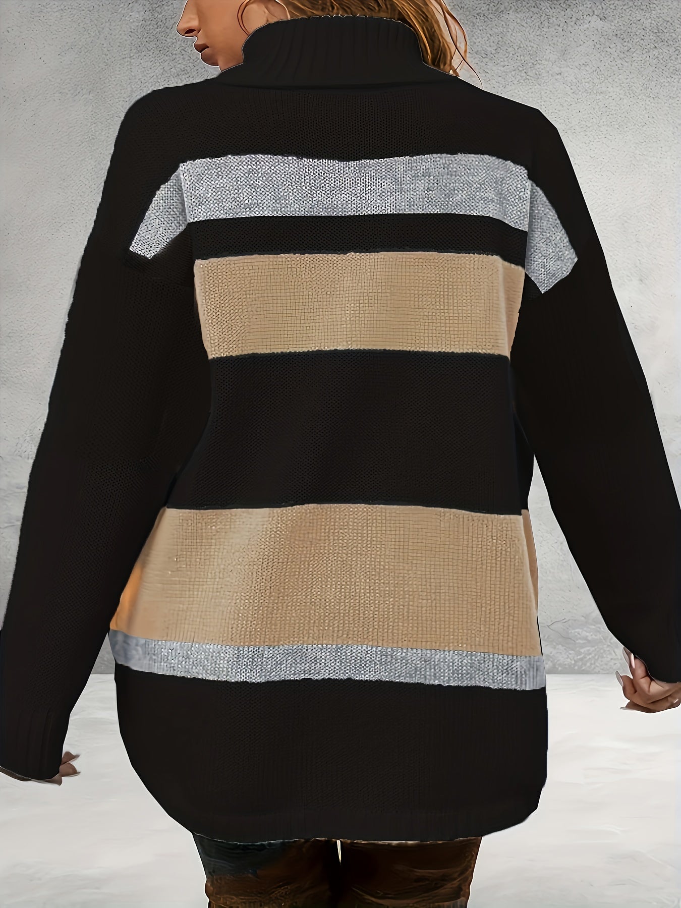  Colorblock Turtle Neck Sweater