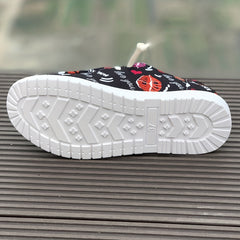 Women's Skate Shoes with Heart & Lips Pattern, Lace-up Canvas