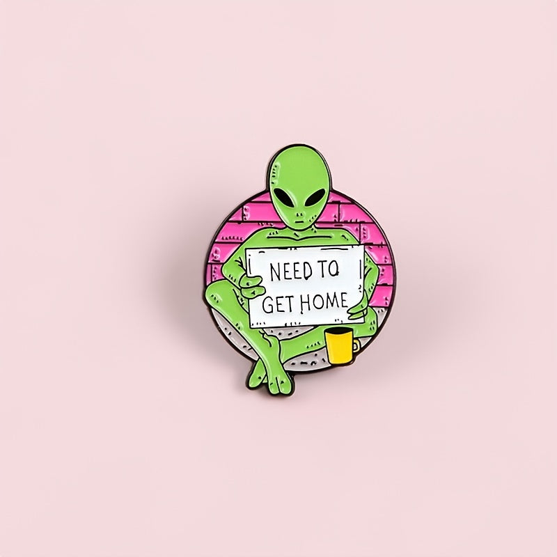 Funny Alien E T Enamel Pin Set - Cartoon Green Alien Print - Anime Pins Gift