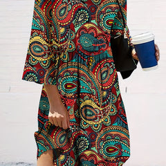  Boho Dress Women's Plus Paisley Print Half Sleeve