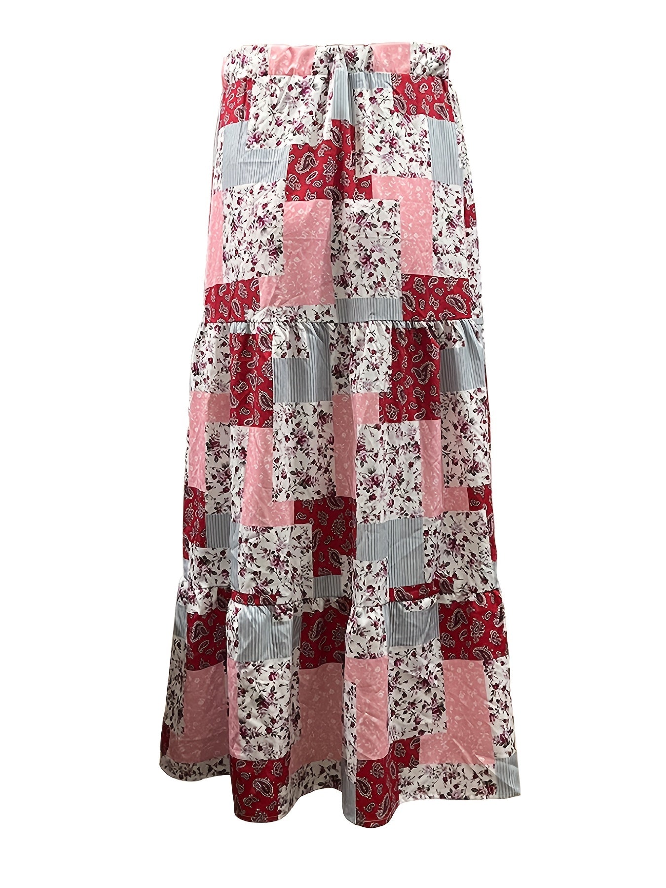  Boho Skirt Patchwork Print High Rise Maxi Skirt