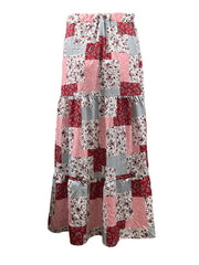  Boho Skirt Patchwork Print High Rise Maxi Skirt