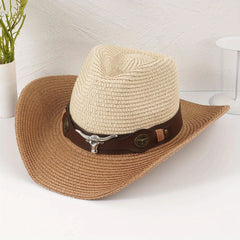 Stitching Contrast Cow Head Decor Western Cowboy Hat