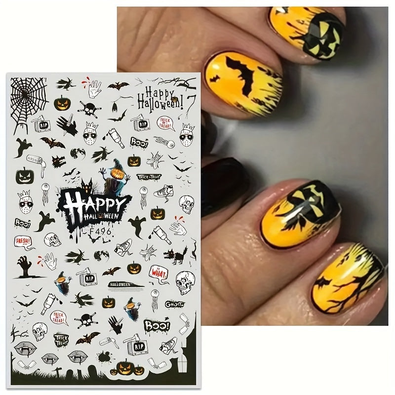 Halloween Nail Art Stickers Decals Ghost Pumpkin Witch Self Adhesive