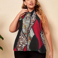  Colorblock Paisley Halter Neck Tank Top