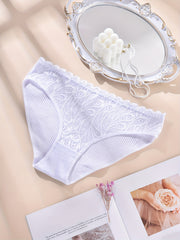 3 Pack Plus Size Panties Women's Floral Jacquard Solid High Stretch Panties Set