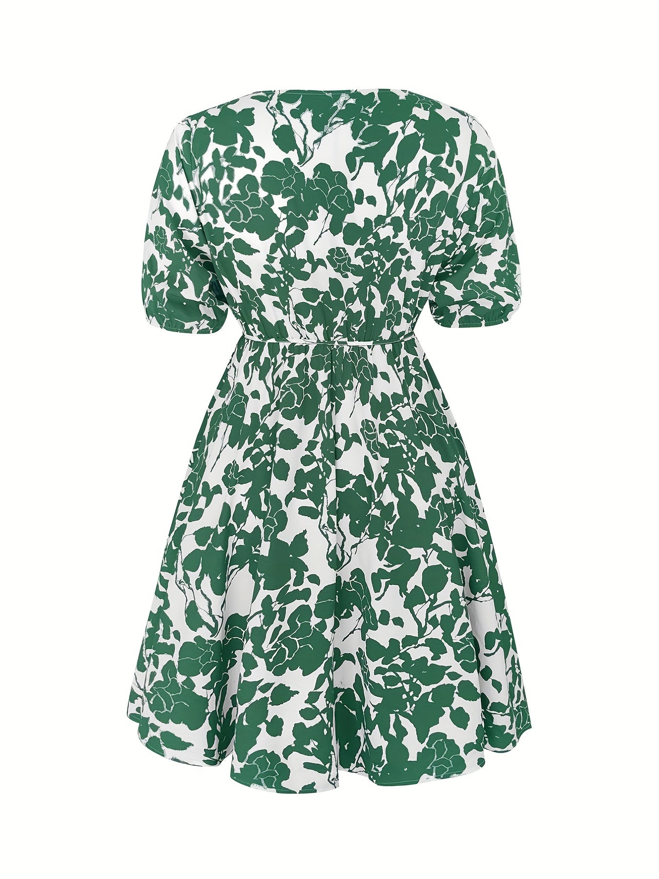  Floral Print Half Sleeve Round Neck Mini Dress With Belt