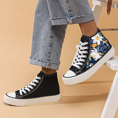Women's Floral High Top Canvas Sneakers Lightweight Lace Up Board Shoes