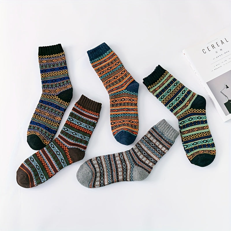5 Pairs Mid Calf Wool Socks for Autumn/Winter