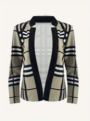  Plaid Print Long Sleeve Split Collar Blazer