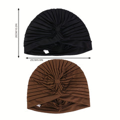 2pcs Solid Turban Cap Pleated Head Wrap Chemo Hats