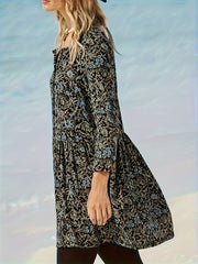  Floral Button-Up Blouse V-Neck Long Sleeve Retro Style