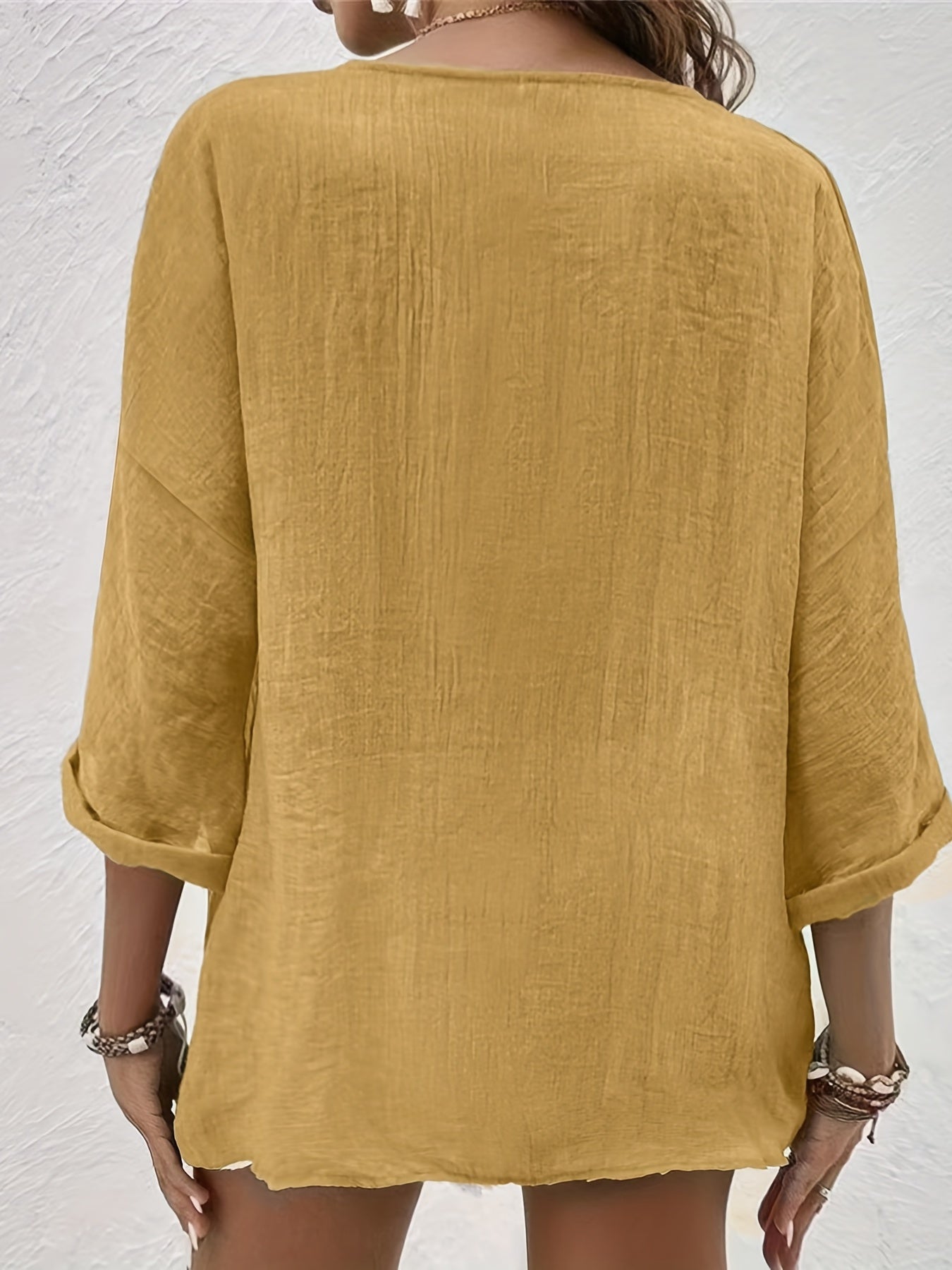  Casual Button Up Long Sleeve Round Neck Blouse