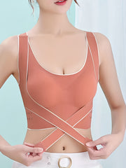 Criss Cross Back Sports Bra Breathable Front Buckle Bra