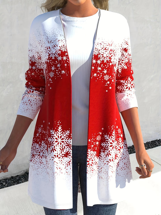  Snowman Print Long Sleeve Cardigan