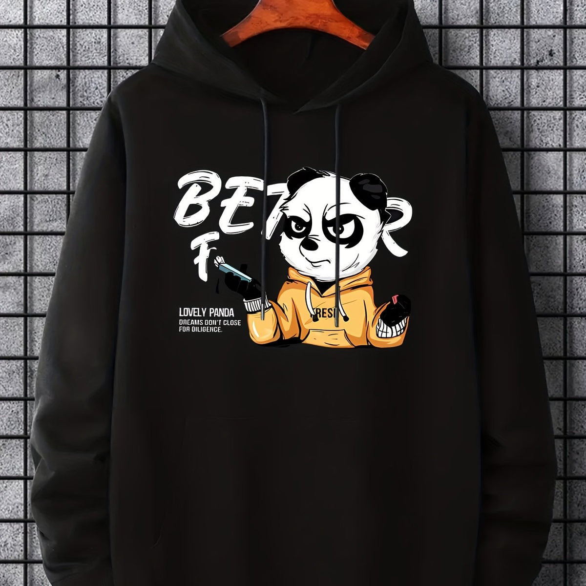 Panda Hoodie Print Sweatshirt Men's Casual Pullover Hooded
