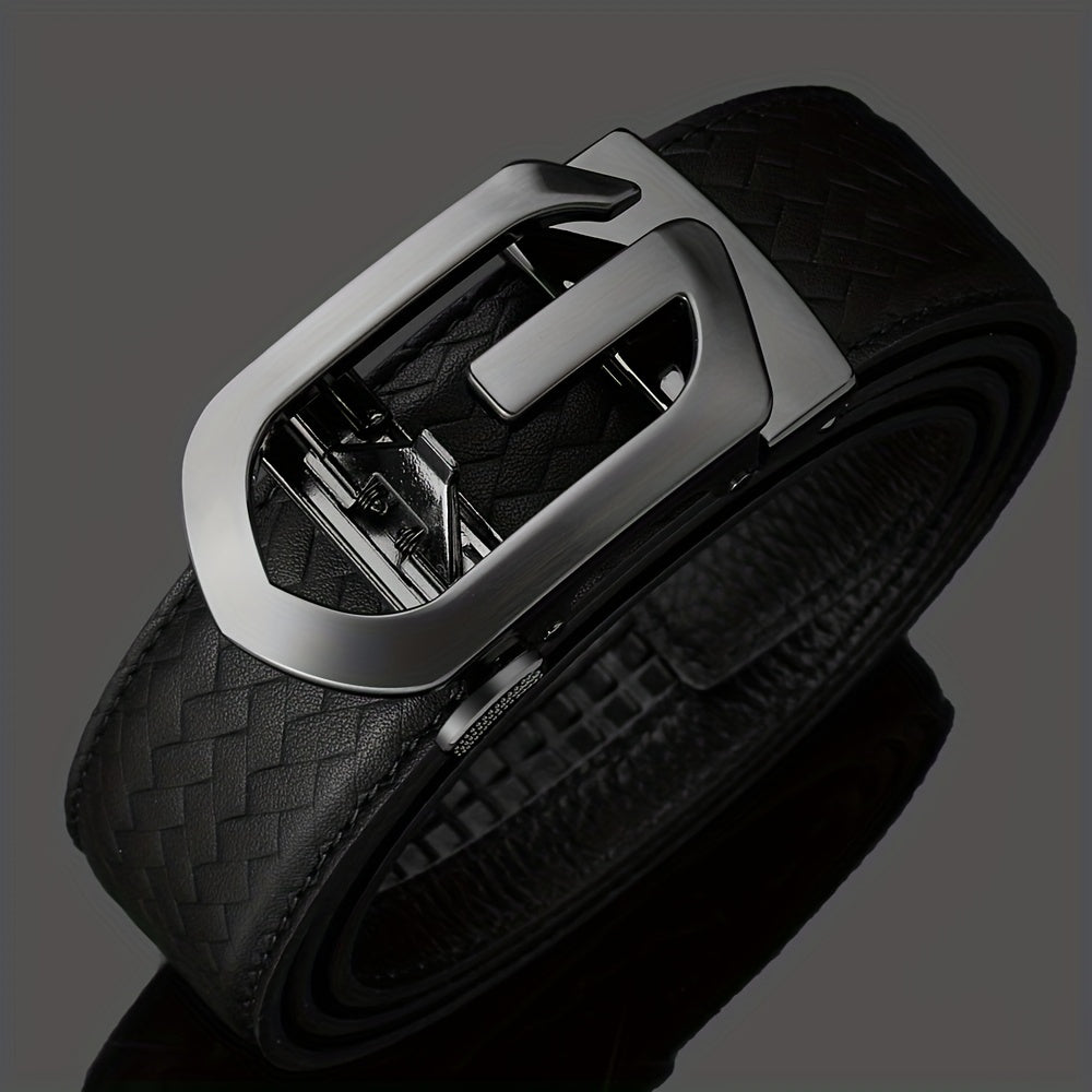 Men's Cowhide Belt w/Automatic Buckle Classic Woven Pattern