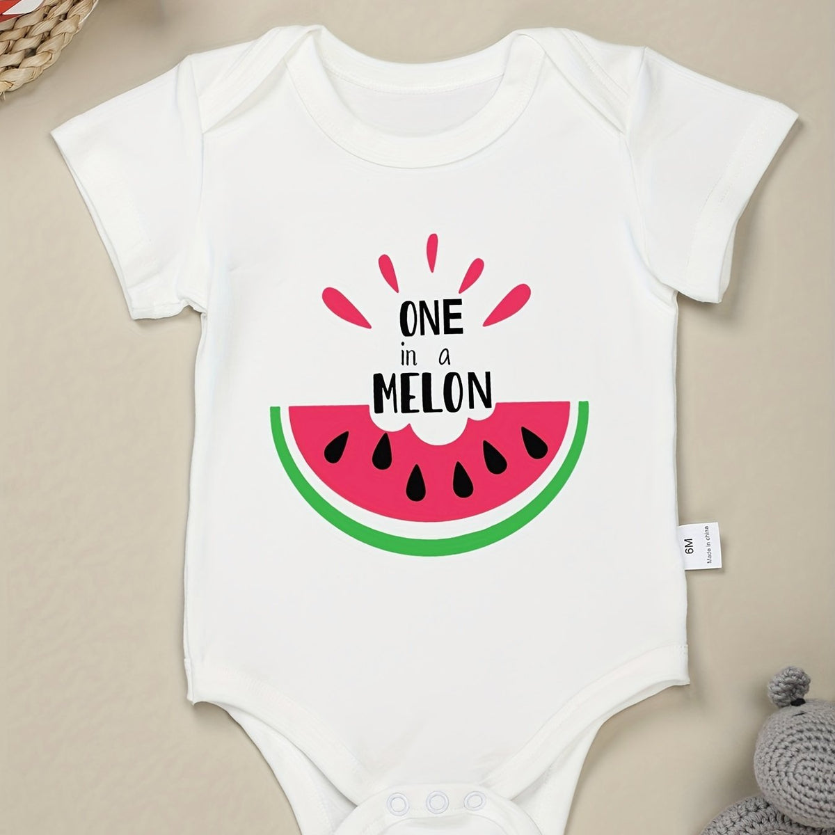 Watermelon Graphic Print Short Sleeve Round Neck Onesie