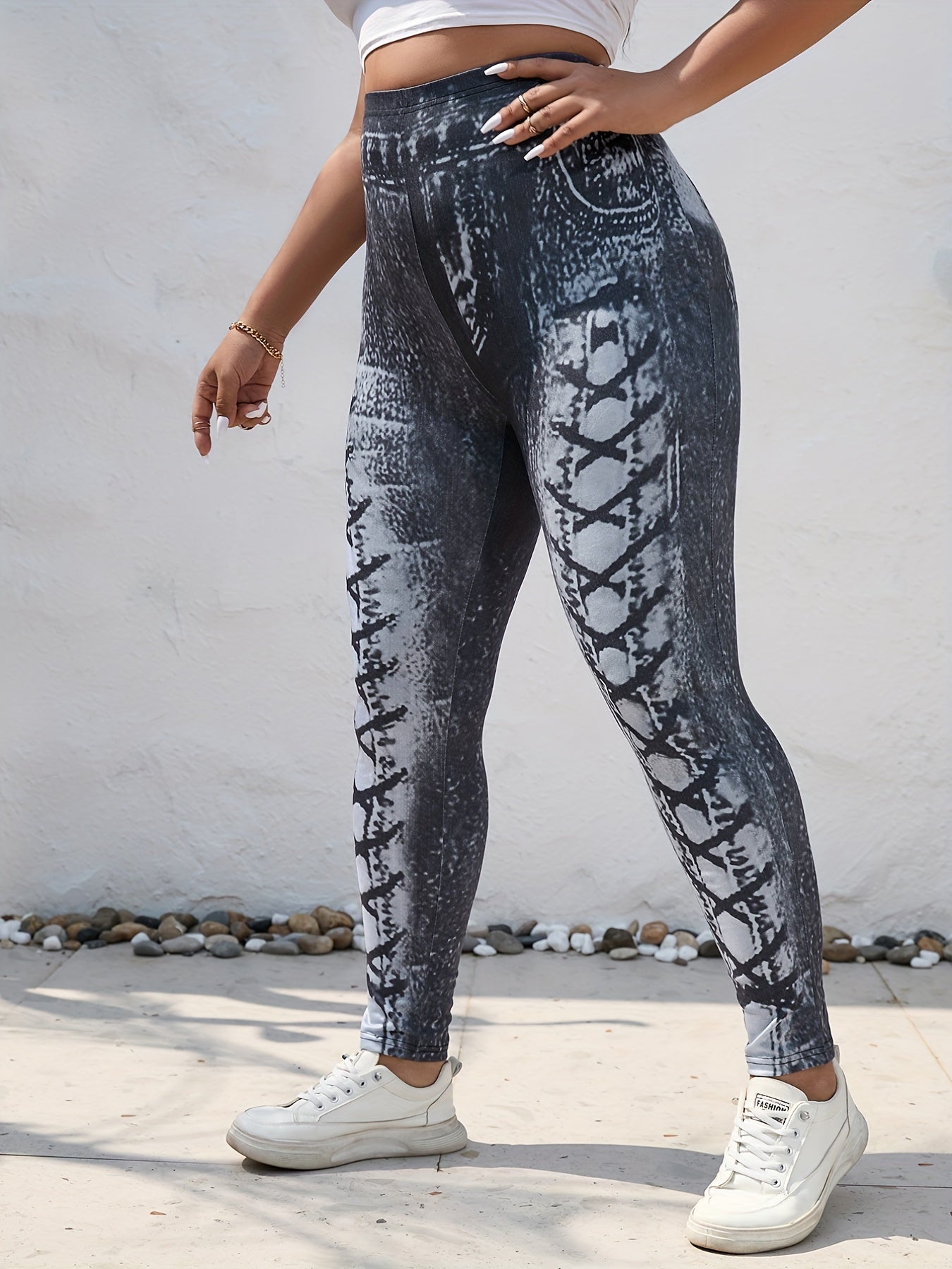  Denim Print High Rise Leggings