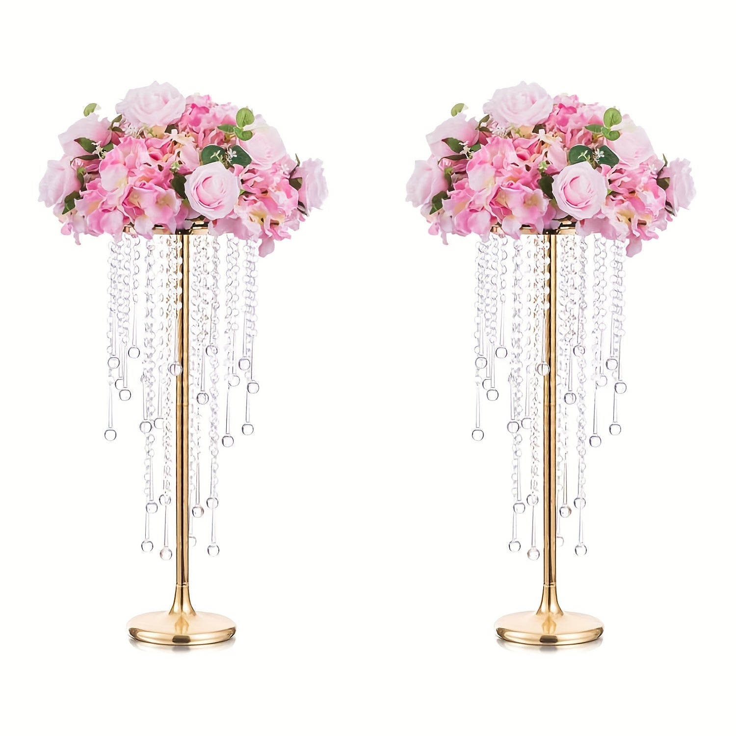 2pcs Tall Golden Flower Vases Crystal Centerpiece