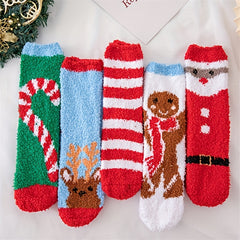 5 Pairs Christmas Print Socks Warm Stockings