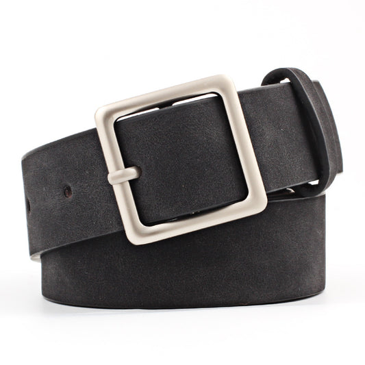 Square Metal Pin Buckle Women Leather Belt for Jeans