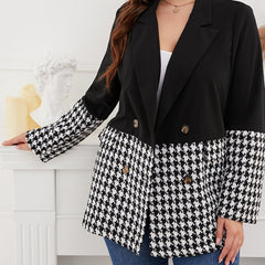  Houndstooth Lapel Collar Blazer Women's Plus Business Casual Blazer