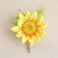 2pcs Sunflower Wrist Corsages Men's Boutonnieres Wedding Dance Party