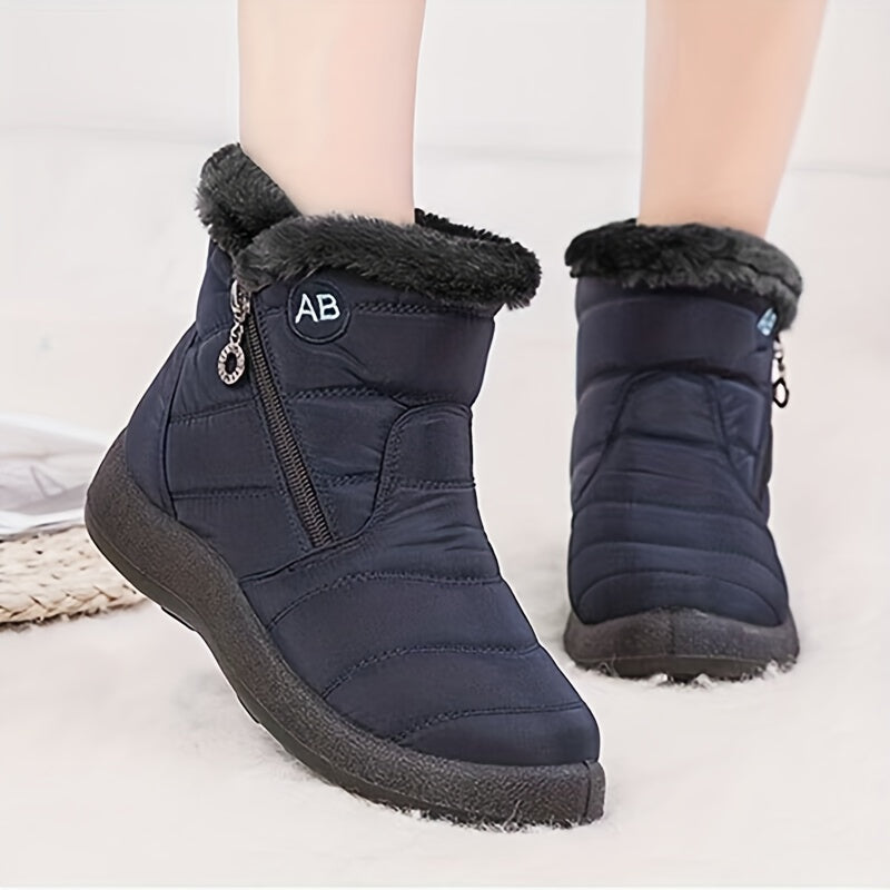 Women's Faux Fur Snow Boots Winter Ankle Boots Side Zipper