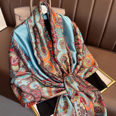 Paisley Print Silk Scarf Outdoor Sunscreen Shawl Head Wrap Hijab