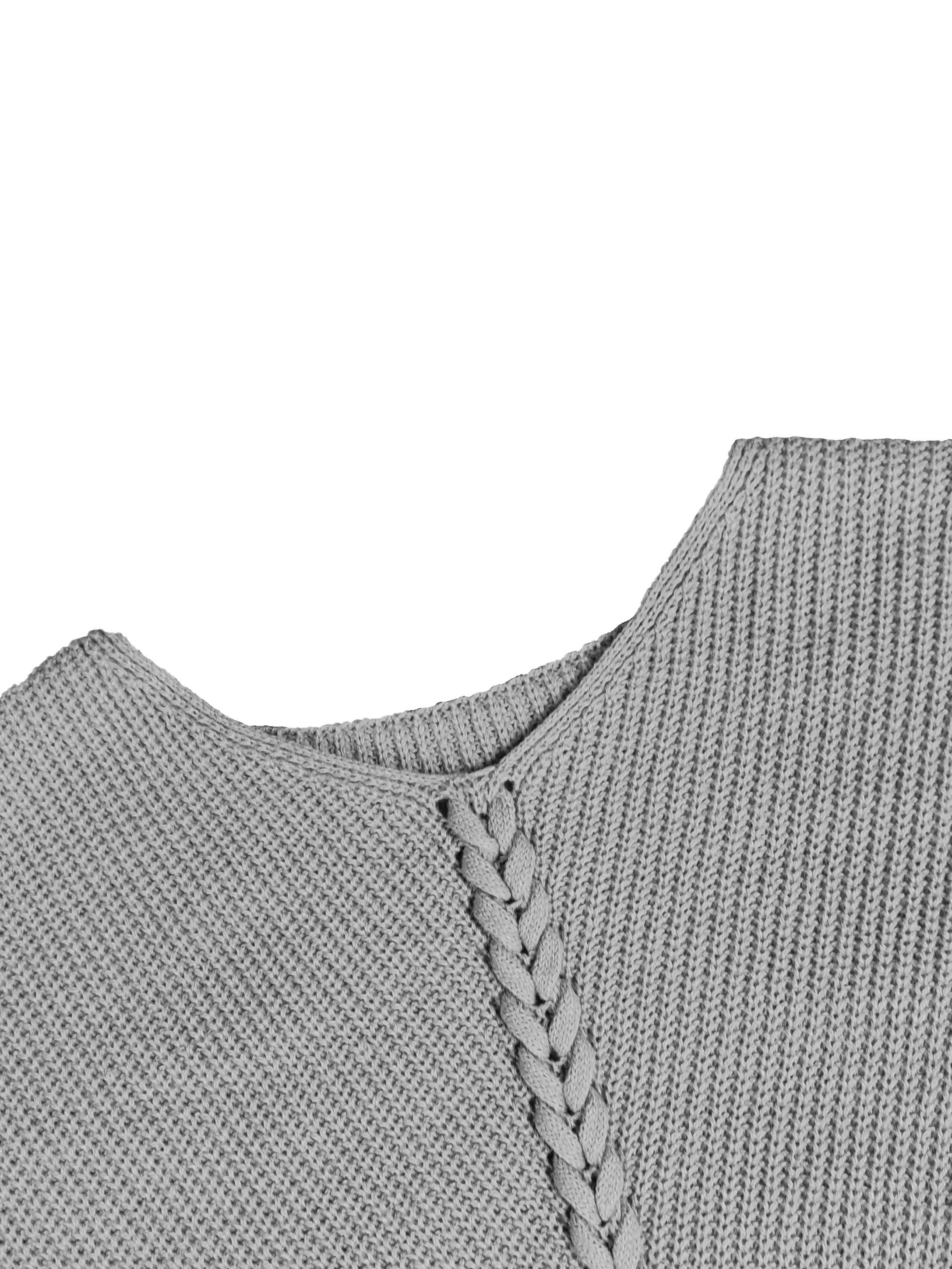  Casual Sweater Women's Plus Solid V Neck Lace Up Pullover Jumper