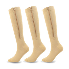 Compression Knee High Socks w/ Zip 3 Pack for Men and Women