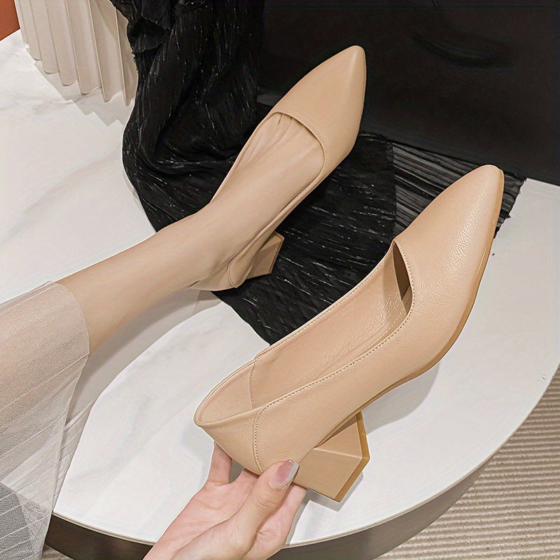 Women's Solid Court Pumps Pointed Toe Mid Heels Office Work Shoes
