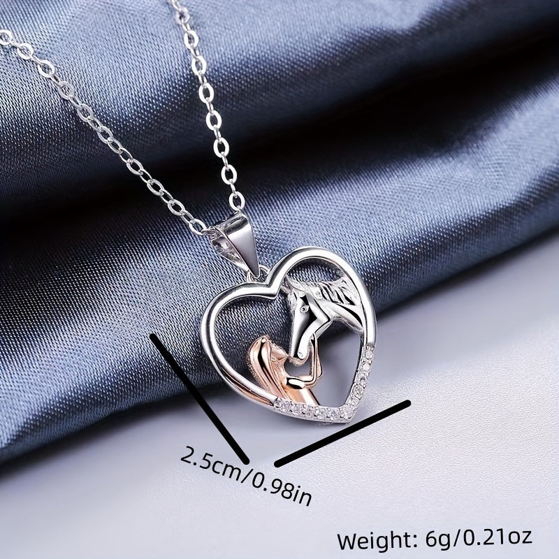 Girl And Horse Rhinestones Pendant Necklace Clavicle Chain