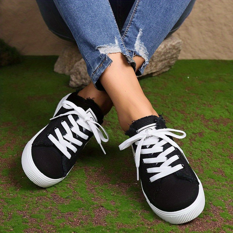 Women's Canvas Lace Up Mule Sneakers Lightweight & Comfortable Shoes