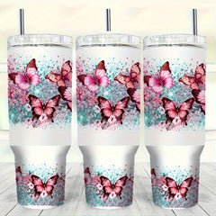 2pcs Vibrant Butterfly & Floral Glass Mug Sleeves Decals