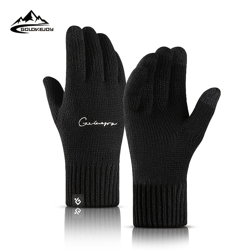 Men's Winter Knit Gloves Double Layer Hand Cover Windproof & Warm Fleece