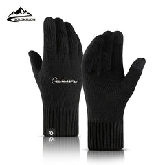 Men's Winter Knit Gloves Double Layer Hand Cover Windproof & Warm Fleece