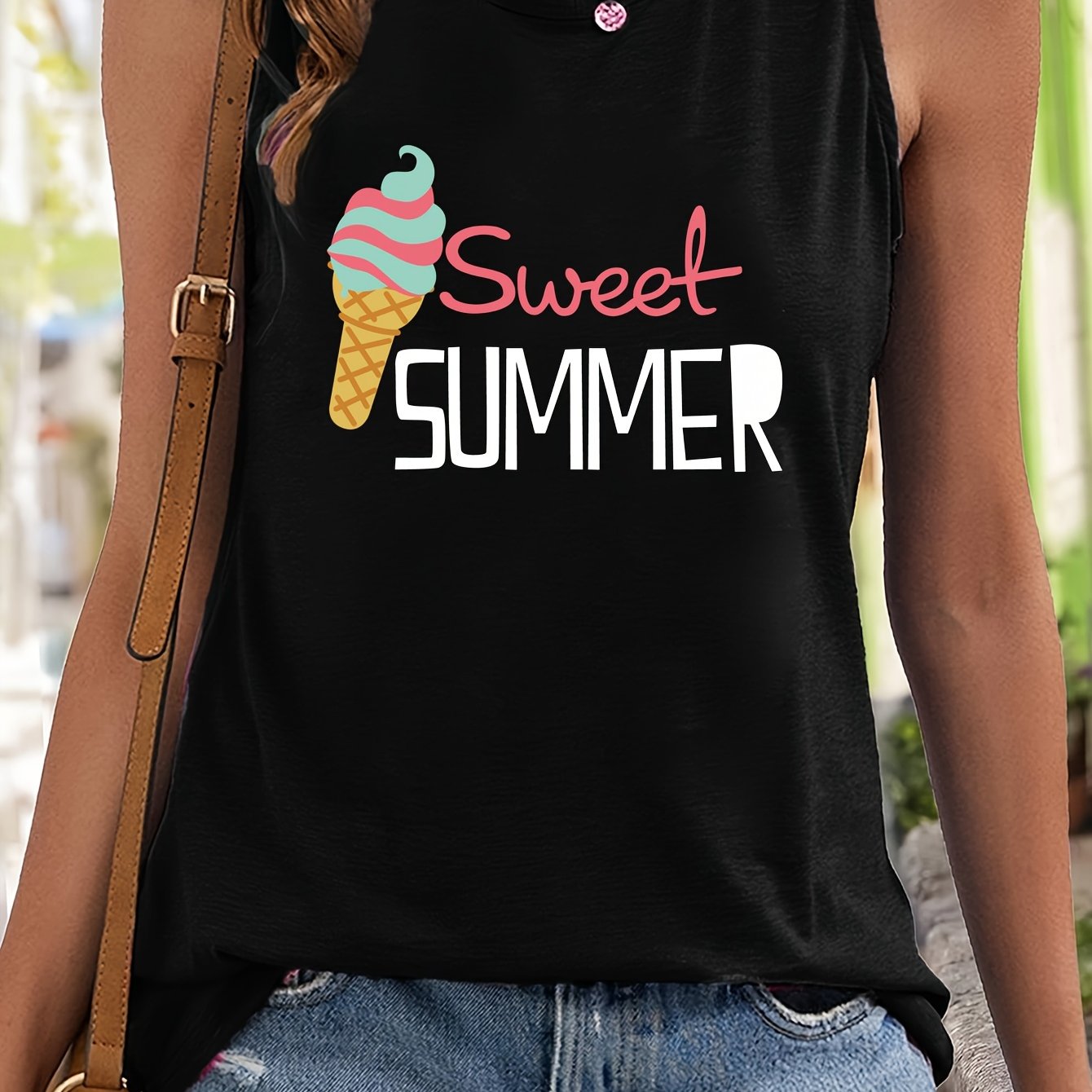 Ice Cream & Letter Pattern Sports Vest Sleeveless Casual Top Women's Activewear