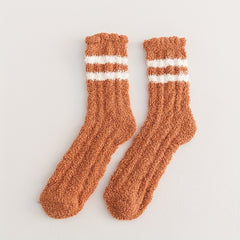 4 Pairs Striped Fuzzy Socks Warm Mid Tube Stockings Women's Hosiery