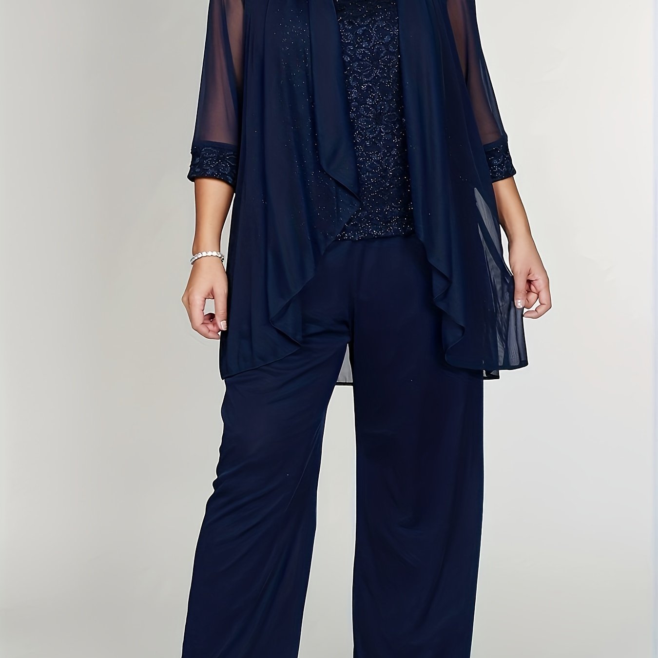 Women's Plus Sequins Tank Top & Cardigan & Pants Set