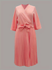  Solid Half Sleeve Pleated Dress