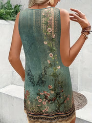  Casual Tank Dress Women's Plus Floral Print Notched Neck Dress