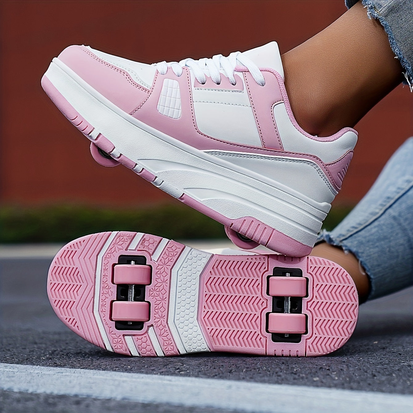 Boy's Lace Up Roller Shoes Detachable Wheel Skate Sneakers