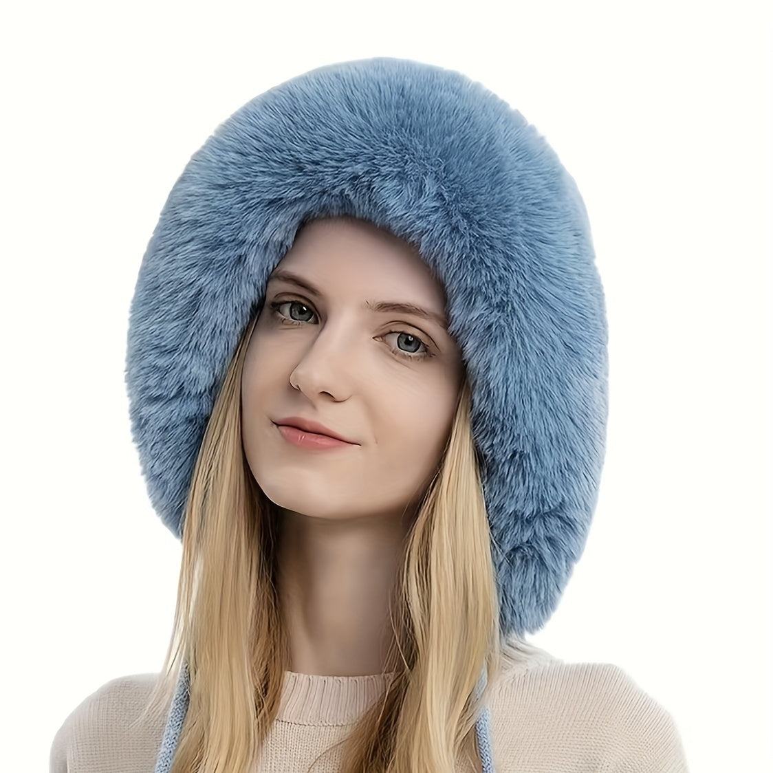 Winter Warm Hat W/ Earflap & Balls Knitted Hat, Fluffy Hats For Women